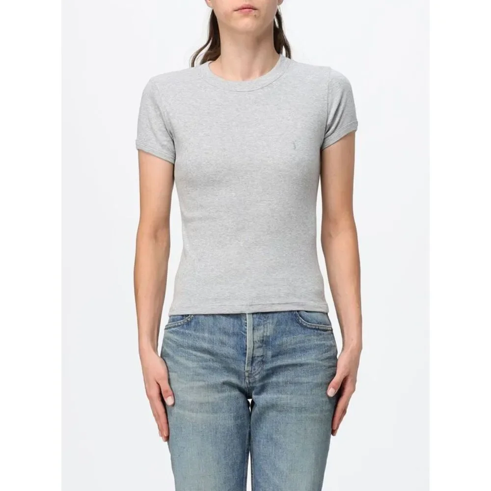 Saint Laurent Women Saint Laurent Slim Fit Cotton T-Shirt With Ysl Monogram